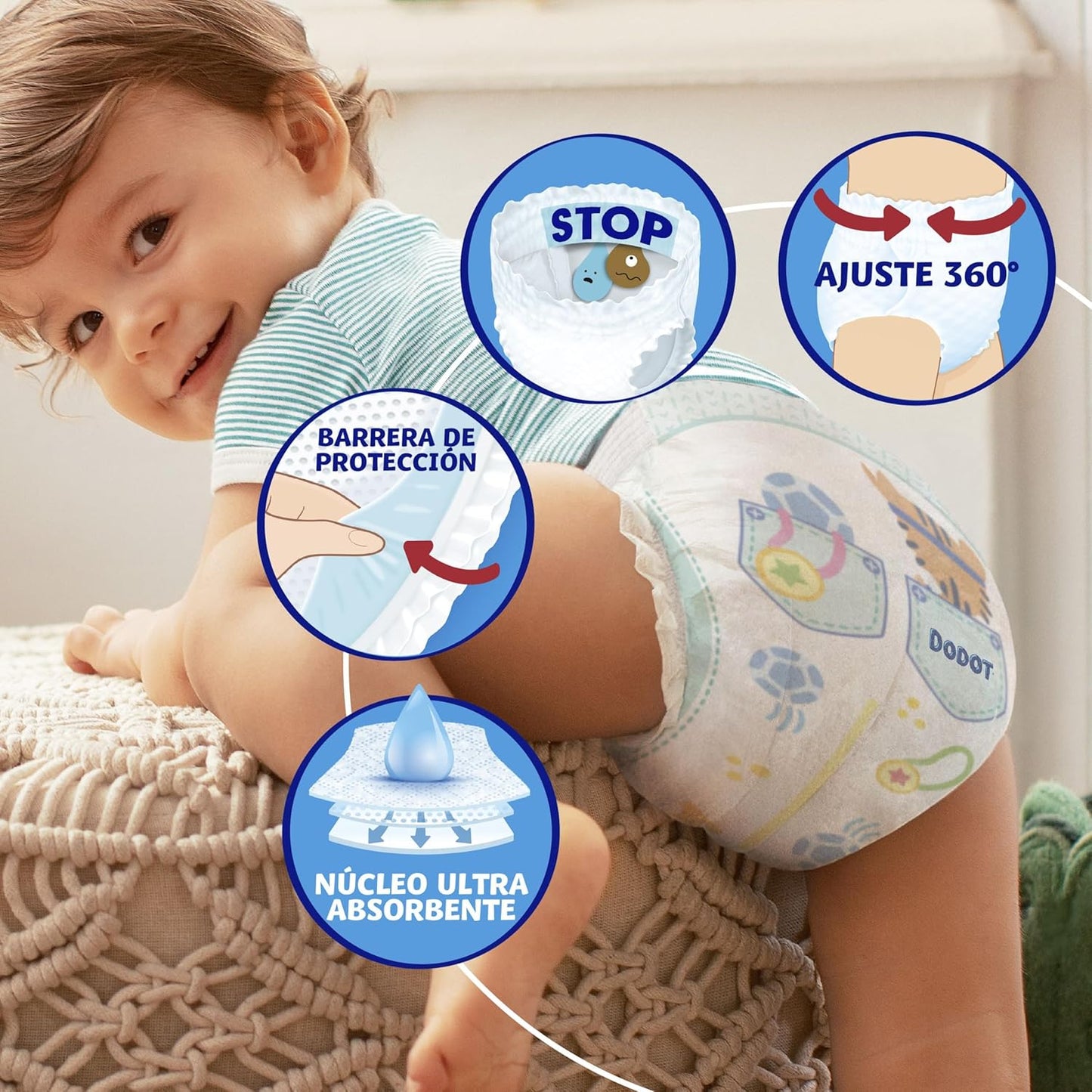 Dodot Baby Pants Diapers, Size 5, 12-17 kg, 180 Diapers, 360° Adjustment Anti-Leak Diaper, Monthly Pack
